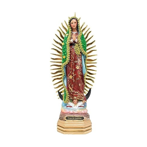 Estatua De La Virgen De Guadalupe En Vestido Verde - Resina,