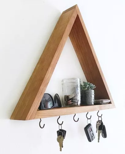 Llavero de pared triangular de madera eucalipto