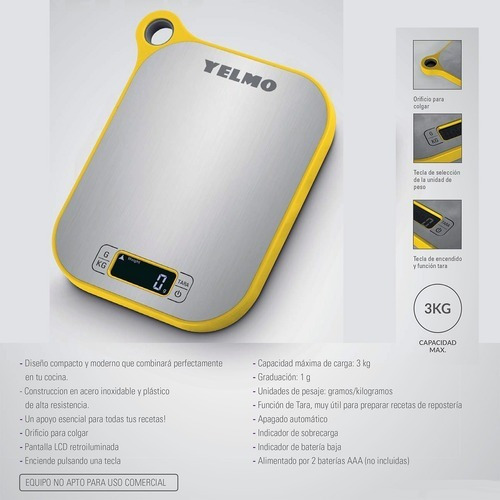 Imagen 5 de 7 de Balanza de cocina digital Yelmo BL-7001 peso máximo 3kg