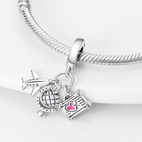 Dije Charm De Plata S925 Compatible Viajes Calidad Premium Avión Maleta Mundo
