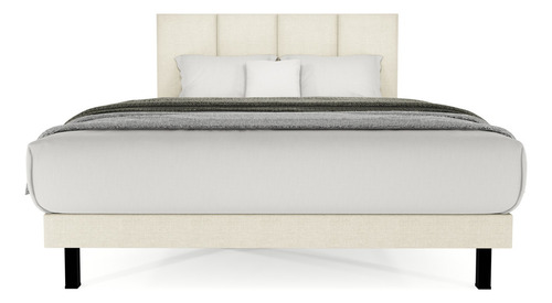 Cama Recamara Base Box Madera Tapiz Napole Matrimonial Beige Urbano