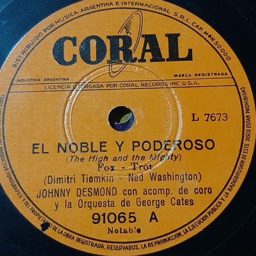 Pasta Johnny Desmond Con George Cates Orq Coral C237