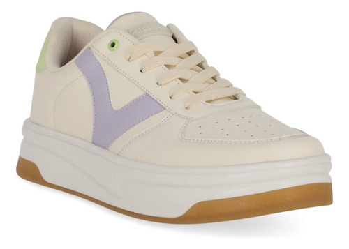 Tenis Dama Sneakers Piso Sintético Beige 040-69