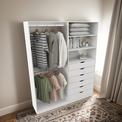 Armário Arara Gaveta Brenda 100% Mdf Quarto Sapato Roupa Cor Branco