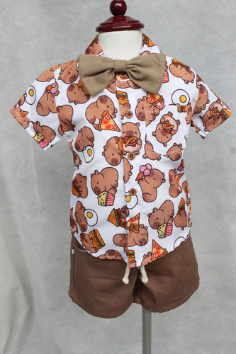 Conjunto Capibara Niño: Playerita, Moño Y Short 3 Piezas