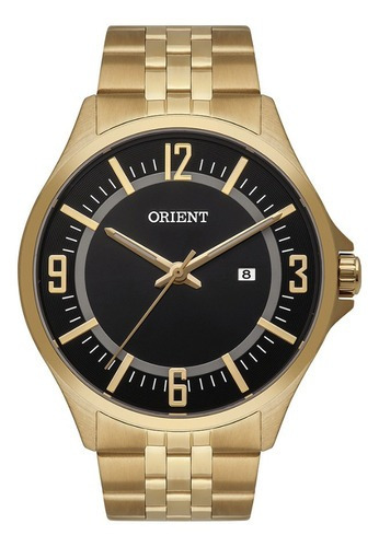 Relógio Orient Masculino Dourado Mgss1235 P2kx Analogico Cor do fundo Preto Detalhado com Data