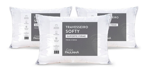 Kit 3 Travesseiros Percal Softy Firme Enchimento Silicone Cor Branco