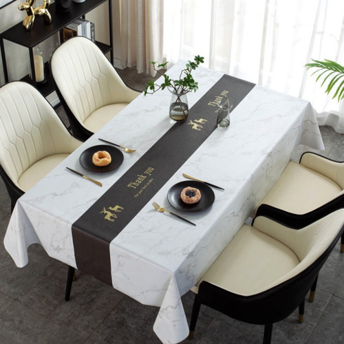 Mantel Rectangular De Alta Calidad Con Textura De Mármol Par
