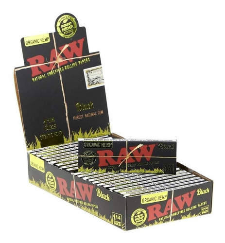 Caja Papel Raw Black 1 1/4 X24 Unidades Organic Hemp Cañamo