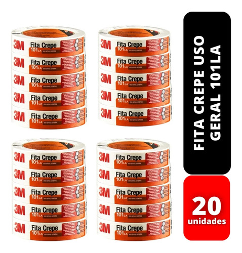 Kit 20 Fita Crepe Uso Geral 101la 24mm X 50 Metros 3m