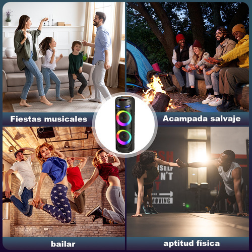Bocinas Bluetooth Recargables Portátil 50w Led Grandes Bafle Negro