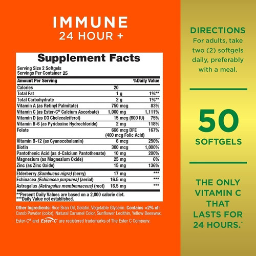 Nature´s Bounty Immune 24 Horas Vitamina C 50 Softgels Sabor Sin Sabor