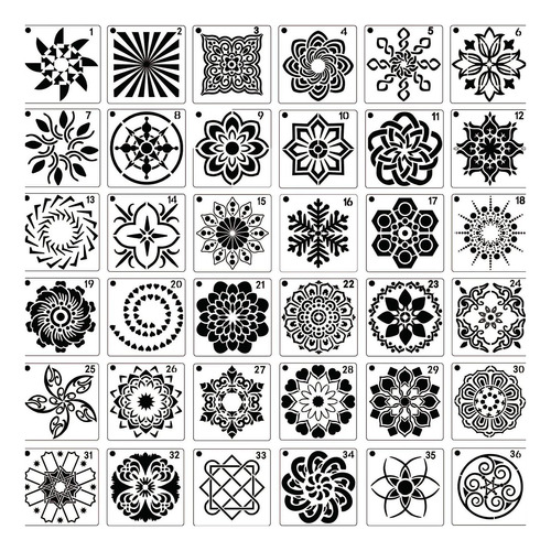 Paquete De 36 Plantillas De Pintura De Puntos De Mandala