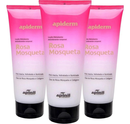 Kit 3 Loção Hidratante Corporal Rosa Mosqueta Apinil 190g