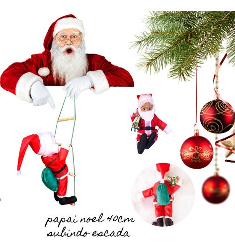 Papai Noel Boneco 40cm Subindo Escada 60cm Enfeite Porta