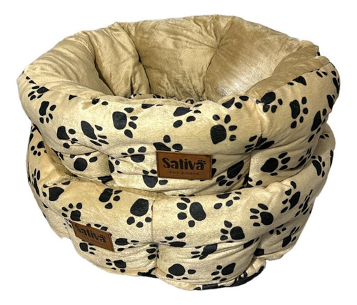 Cama Colchon Cucha Perro Gato Mascota Mediana O Pequeña Color Beige Diseño Acolchado Huellas Lavable