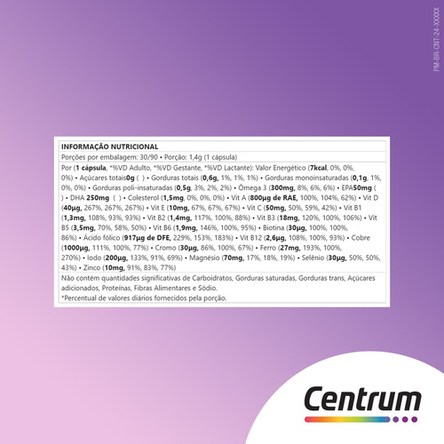 Multivitamínico Centrum Maternity 30 Cápsulas Sem Sabor Sem Sabor