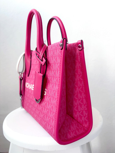 Crossbody Michael Kors Small Fucsia Rosa Chicle Lisa Níquel Beige