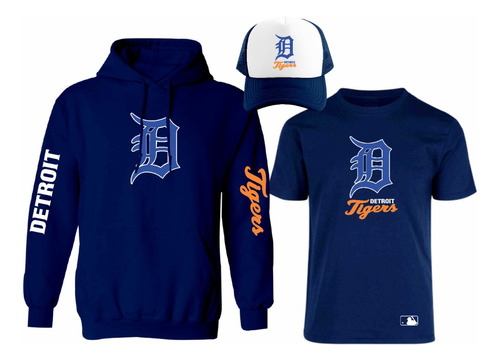 Kit Sudadera + Playera + Gorra Mod Mlb Detroit Tigers