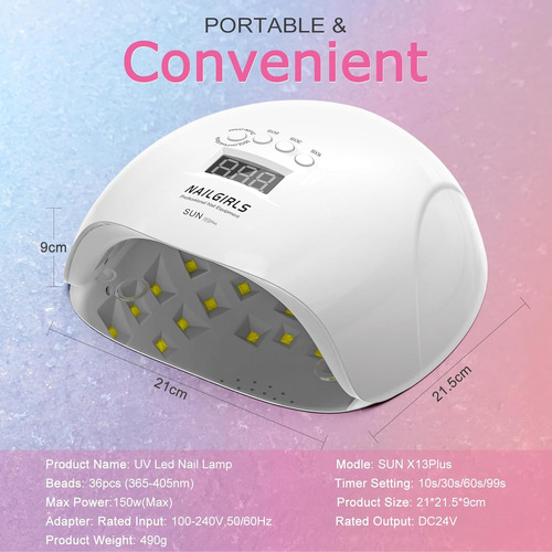 Nailgirls Lámpara De Uñas Led Uv De 150 W Con Sensor Automát