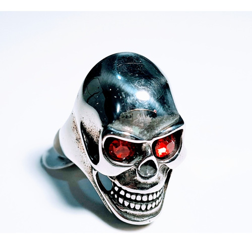 Anillo T2, Calavera Ojos Rojos,  Acero Quirúrgico Terminator