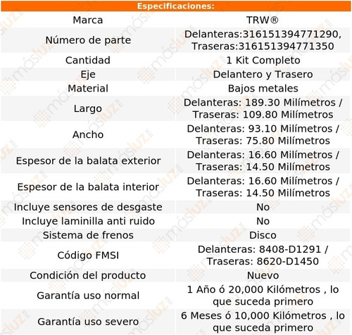 Jgo Balatas Bajos Metales Del Y Tras E63 Amg 10/16