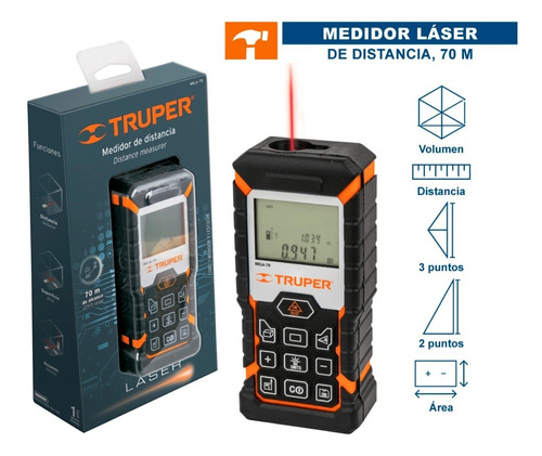 Medidor Láser De Distancia, 70m, Truper, 18237