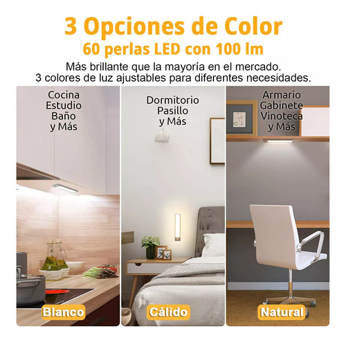 30cm Lámpara Premium 60 Led Barra Luz Sensor Movimiento Casa Negro