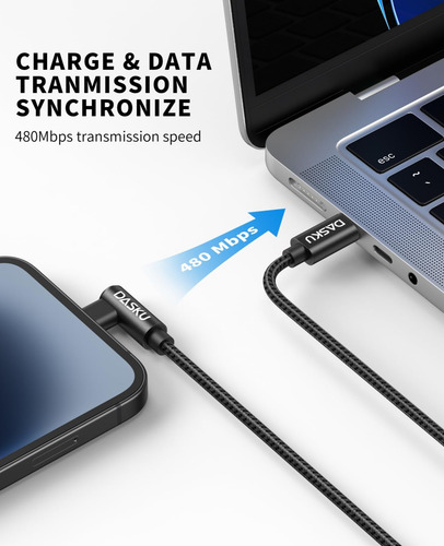 Cable Usb C A Lightning Dasku De 6 Pies En Ángulo Recto De 9