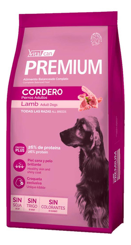 Alimento Vitalcan Premium Cordero Perro Adulto En Bolsa 20 K