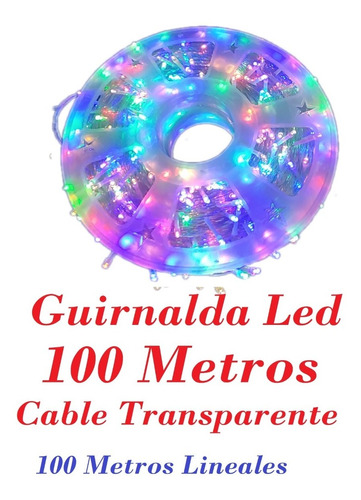 Rollo Luces Led 100 Metros Multicolor Cable Transparente