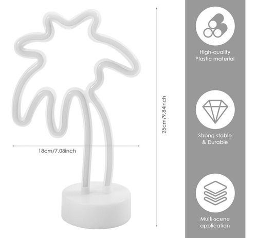 Luz Nocturna Led De Neón Con Forma De Palmera Con Base De Ár