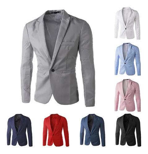 Blazer De Un Solo Botón Para Hombre, Color Liso, Corte Ajust