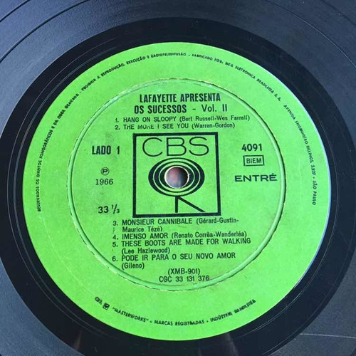 Lp Lafayette Apresenta Os Sucessos Vol 2 1966 (Usado)