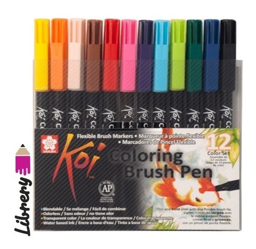 Set 12 Marcadores Pincel Brush Pen Acuarelables Sakura Koi 