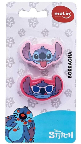 Borracha Stitch Blister 2u Molin Escolar Disney Macia Molin