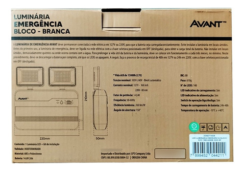 Kit 5 Luminária Bloco Emergência Led 3000 Lumens 2 Faróis