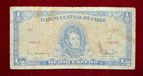 Billete Medio 1/2 Escudo Chile 1962 Pick 134 B Numeros Rojos