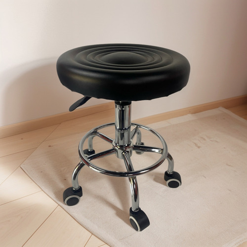 Taburete Giratorio Con Ruedas Base Cromada Oferta