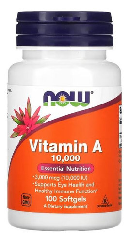 Vitamina A - 10000iu - 100 Softgel - Now Sabor Si Sabor