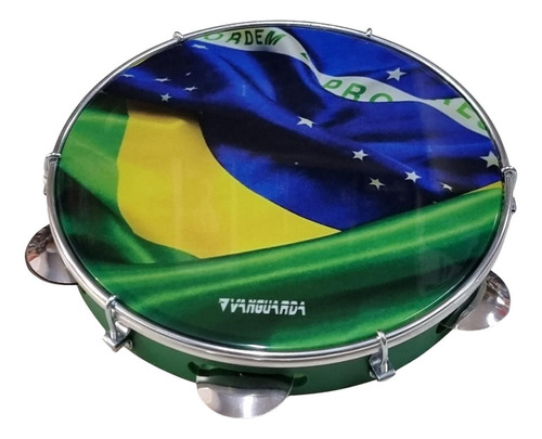 Pandeiro 10 Abs Verde Pele Bandeira Brasil