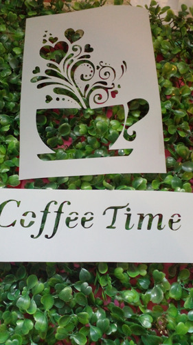 Stencil Taza Mas Coffee Time Plantilla Para Pintar 