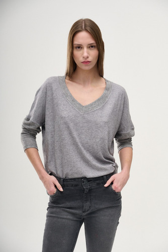 Sweater Greta Escote V Liso Suelto Versatil Mujer Sweet