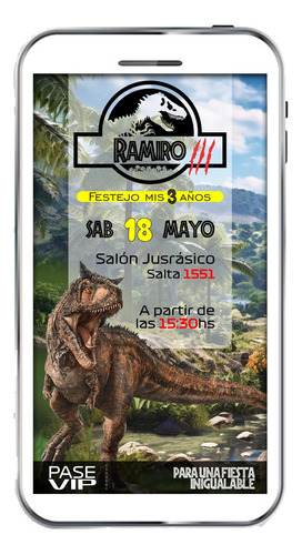 Invitación Digital Jurassic World Jurassic Park Dinosaurios