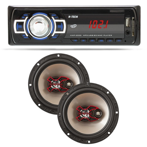 Par Auto Falantes Bravox 6 + Rádio Automotivo Mp3 Usb Som