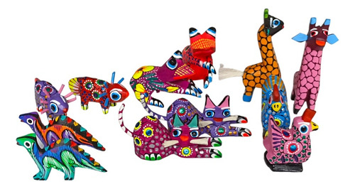 Paquete De 10 Alebrijes Mini De Oaxaca- Madera Copal