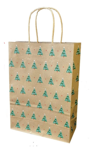 Bolsas Regalo 14x20 Papel Kraft De Navidad Pack 12 Unidades