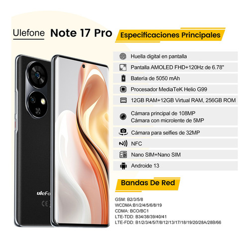 Celular Ulefone Armor Note 17 Pro 24 Gb+256 Gb Dual Sim Phon