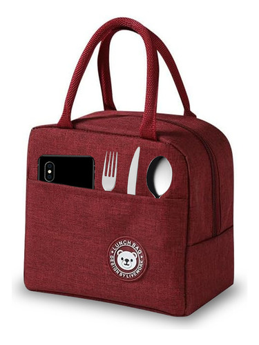 Lonchera Termica Bolsa Almuerzo Comida Lunch Escolar Oficina Portatil Kimhi Fiambrera Impermeable Aislamiento Frio Y Calor Color Rojo