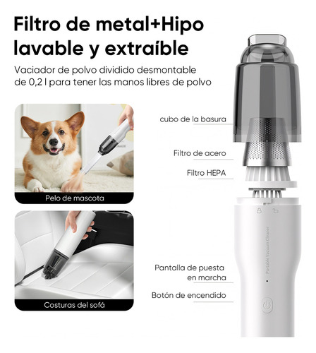 Aspiradora Inalámbrica ST XCQ-02 Portátil De Mano Para Auto Mini Automovil Carros 18kpa Con 2 Filtros Hepa Metálico Air Dusters Vacuum Cleaner Accesorios Aspiradora Color Blanco
